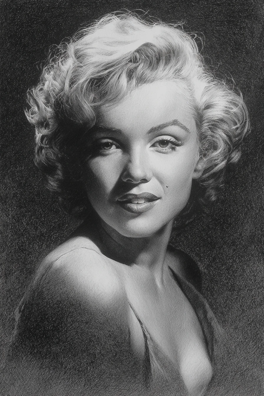 Graphite portrait of Marilyn Monroe with iconic smile