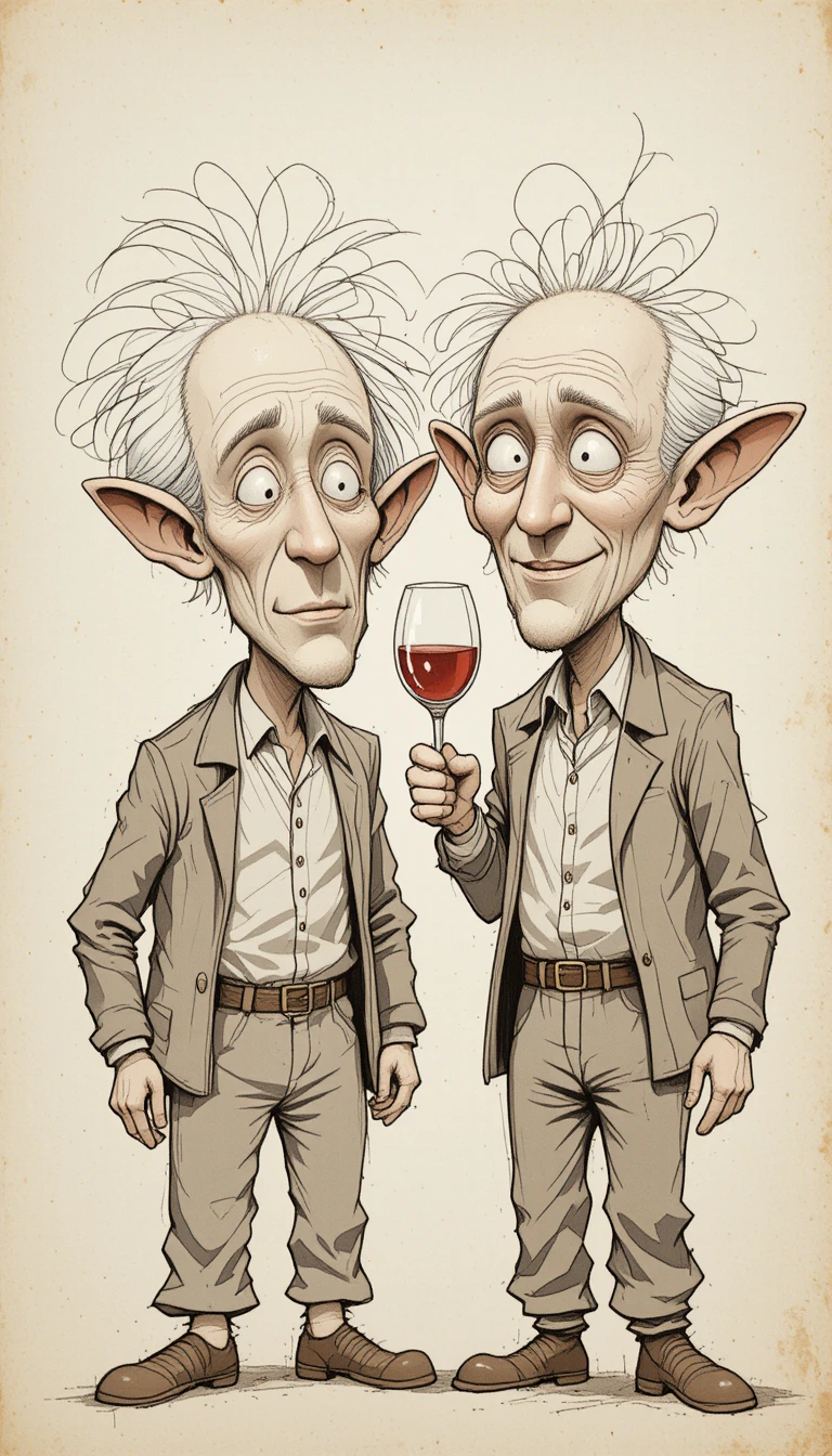 Elderly cartoon men sharing a joyful wine toast