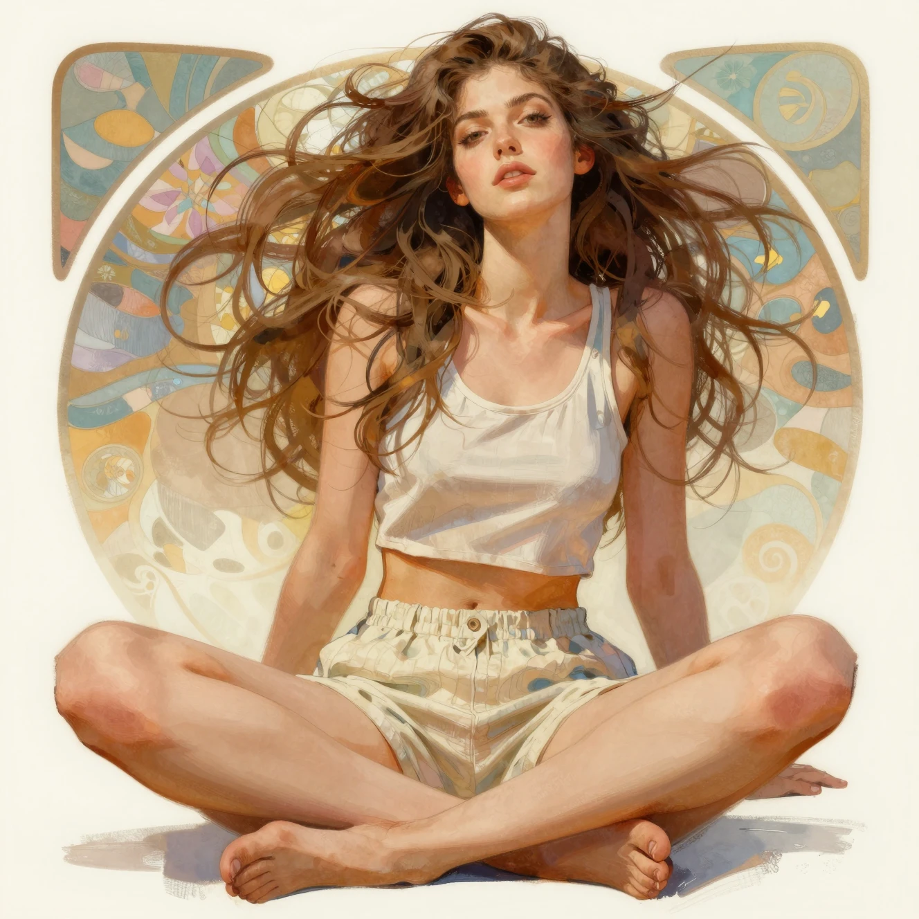 Thoughtful young woman in a relaxed low angle fashion pose