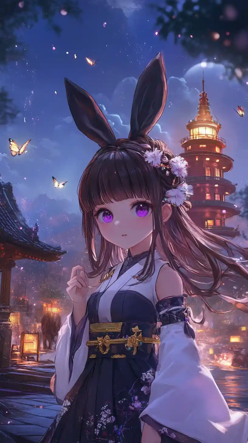 Anime girl with glowing green crystal in ancient ruins