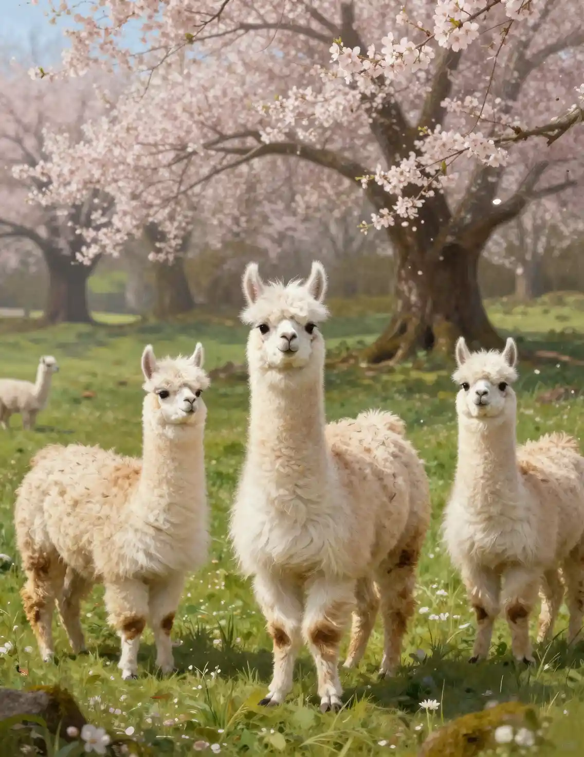 Ovejas impresionistas en un tranquilo prado a inicios de primavera
