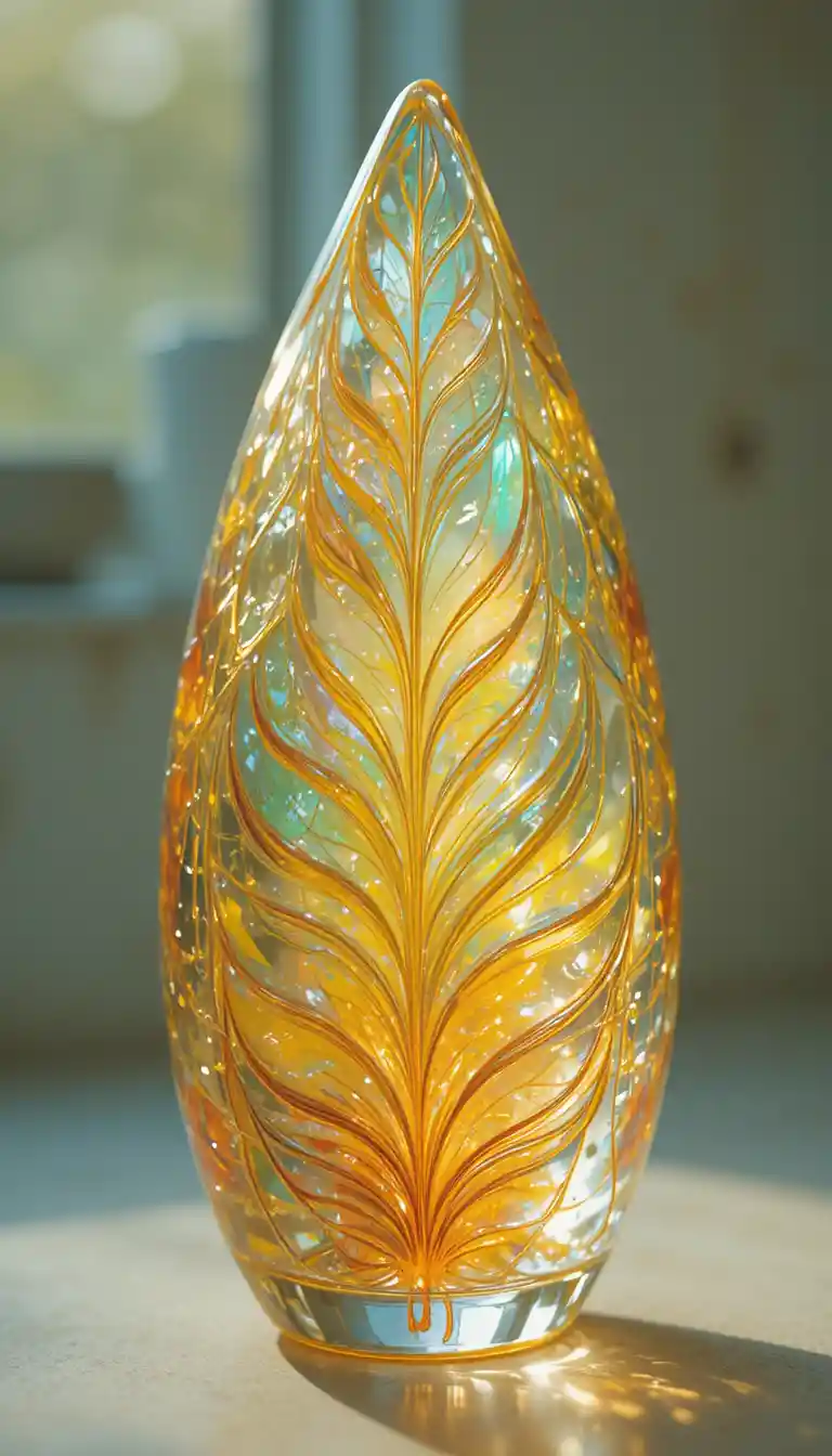 Feathered glass crystal in sunny iridescent fantasy colors