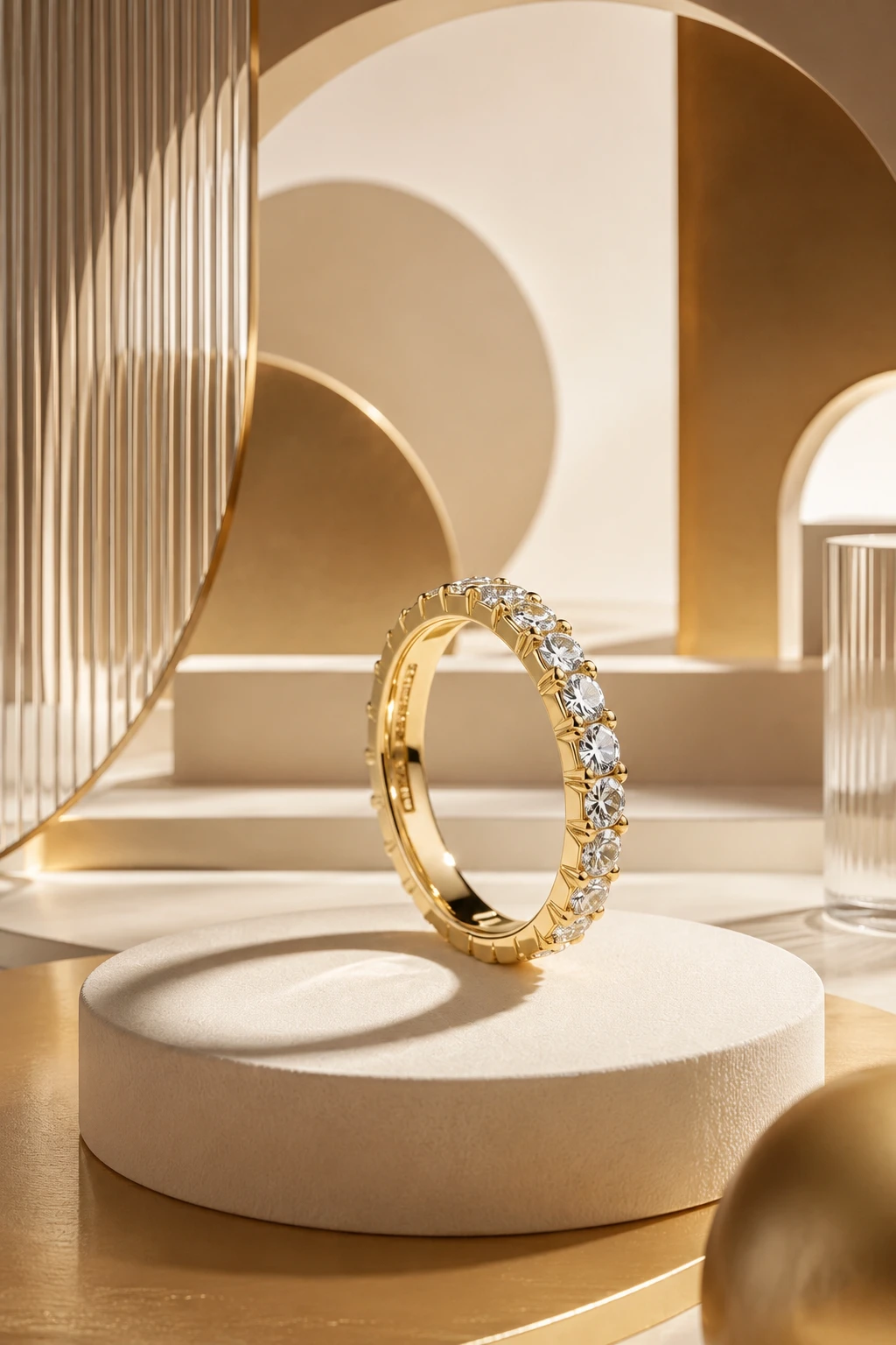 Abstract 3D product scene with geometric commercial forms