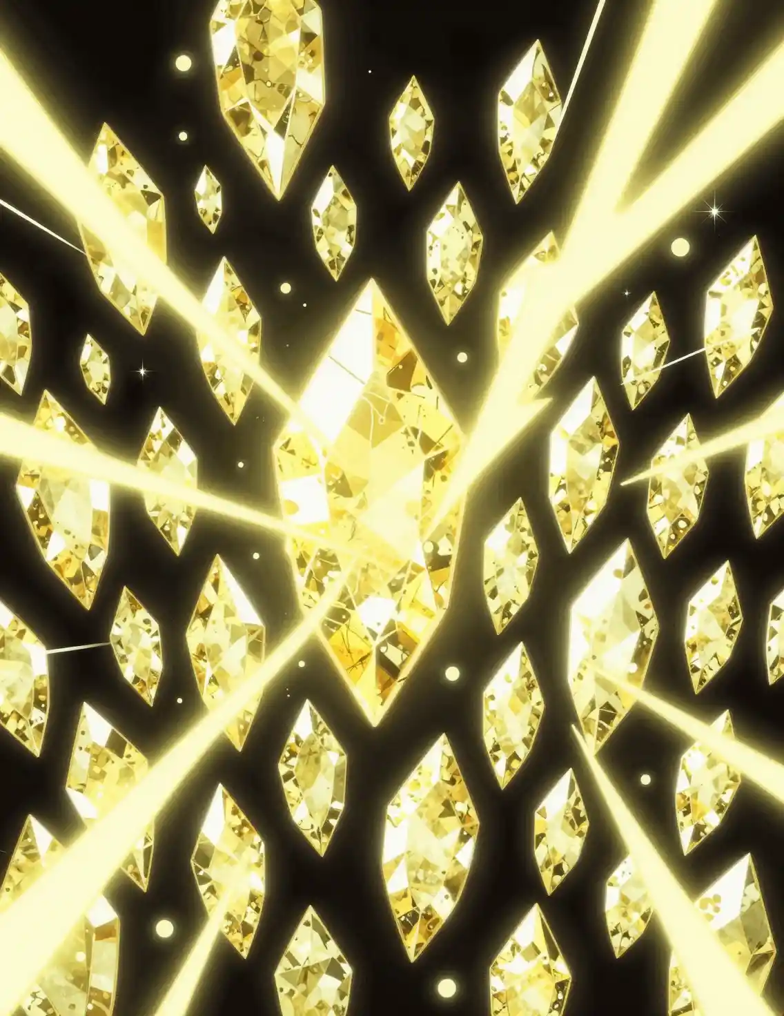 Yellow neon gemstones in a dark abstract spirit realm