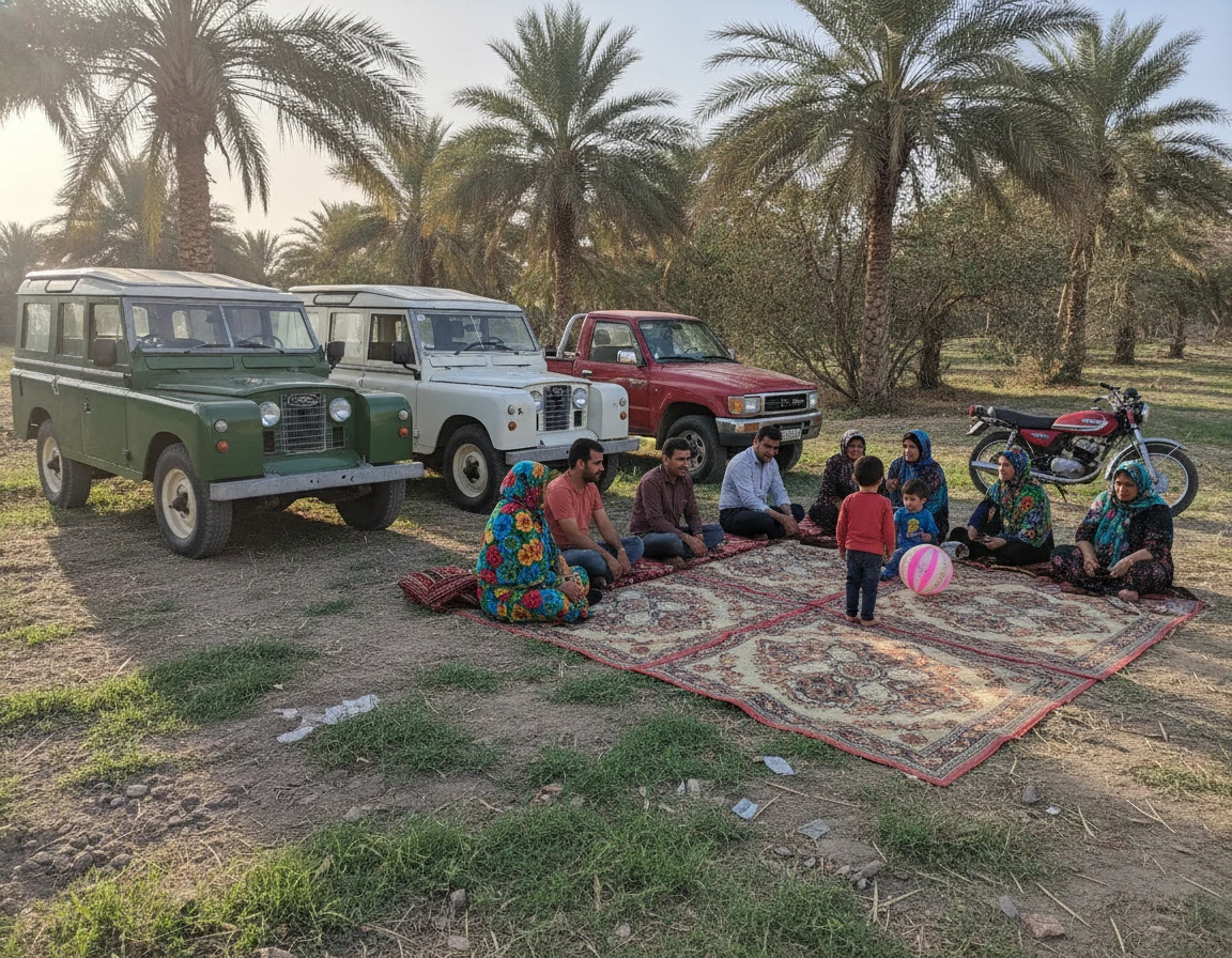 Autos vintage estacionados al aire libre en un soleado día rural