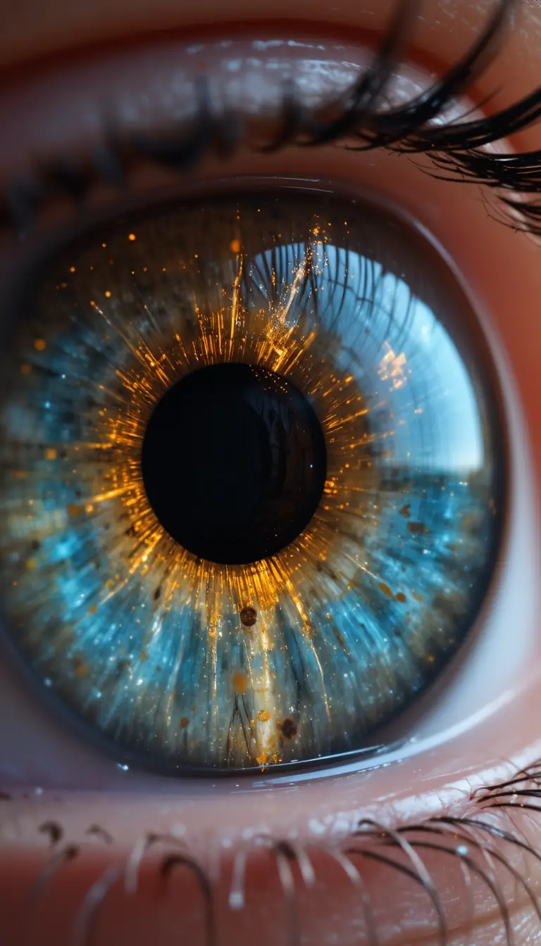 Hyperreal close up of a human iris as cosmic landscape