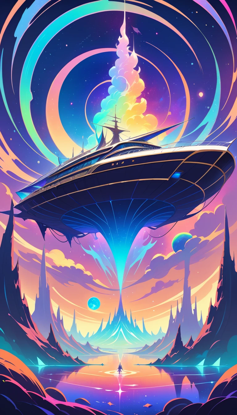 Ghostly galleon sailing through a glowing cosmic nebula