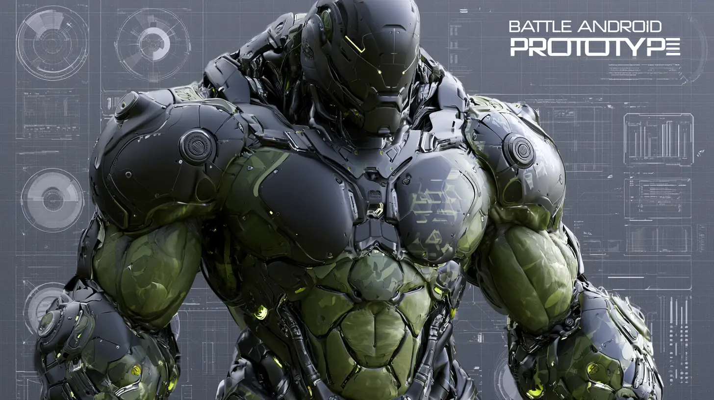 Hyperathletic battle cyborg engineering diagram full body view