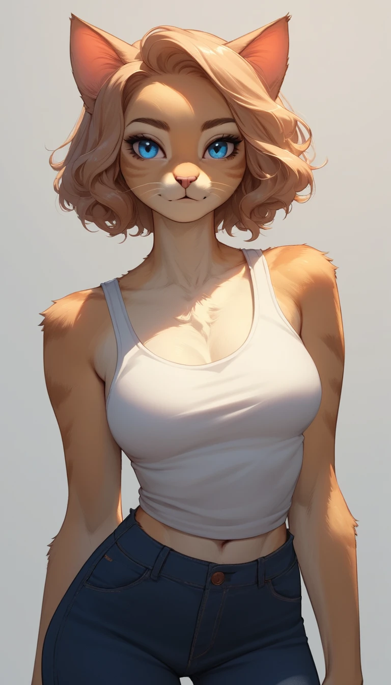 青い目と猫耳のアニメ少女のクローズアップ