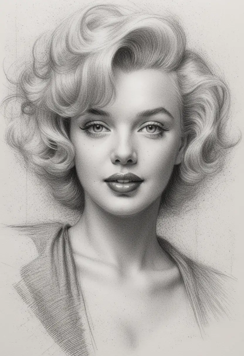 Graphite portrait of a smiling woman with curled hair