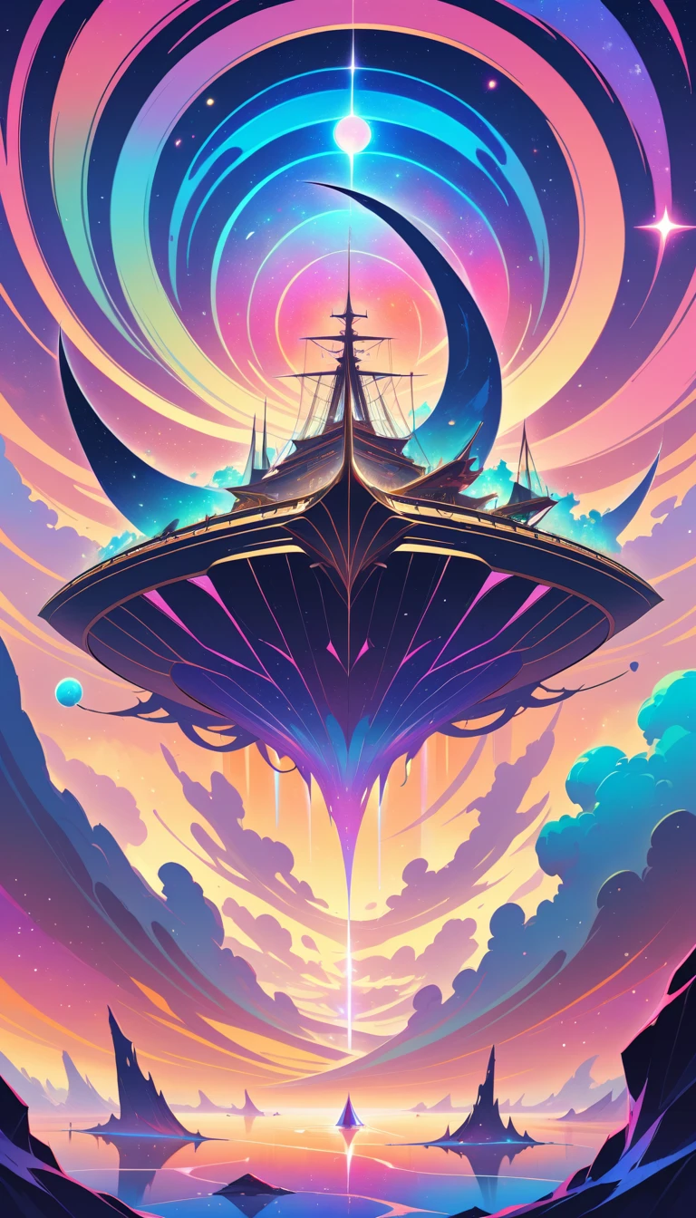 Galeón espectral navegando a través de una vibrante nebulosa cósmica