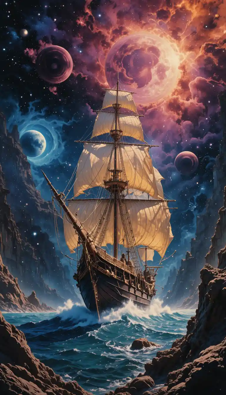 Ghostly galleon sailing through a vibrant cosmic nebula