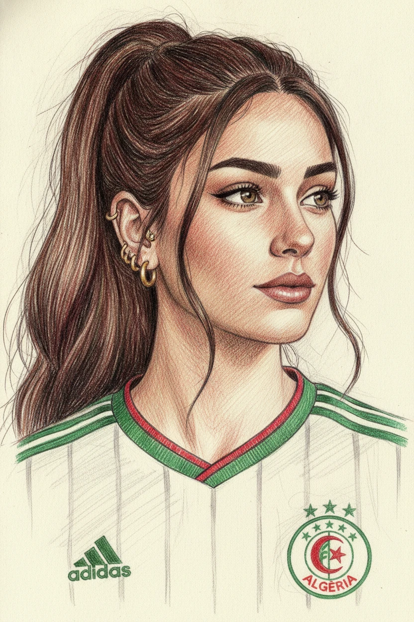 Serene portrait of a young woman in algierian football jersey