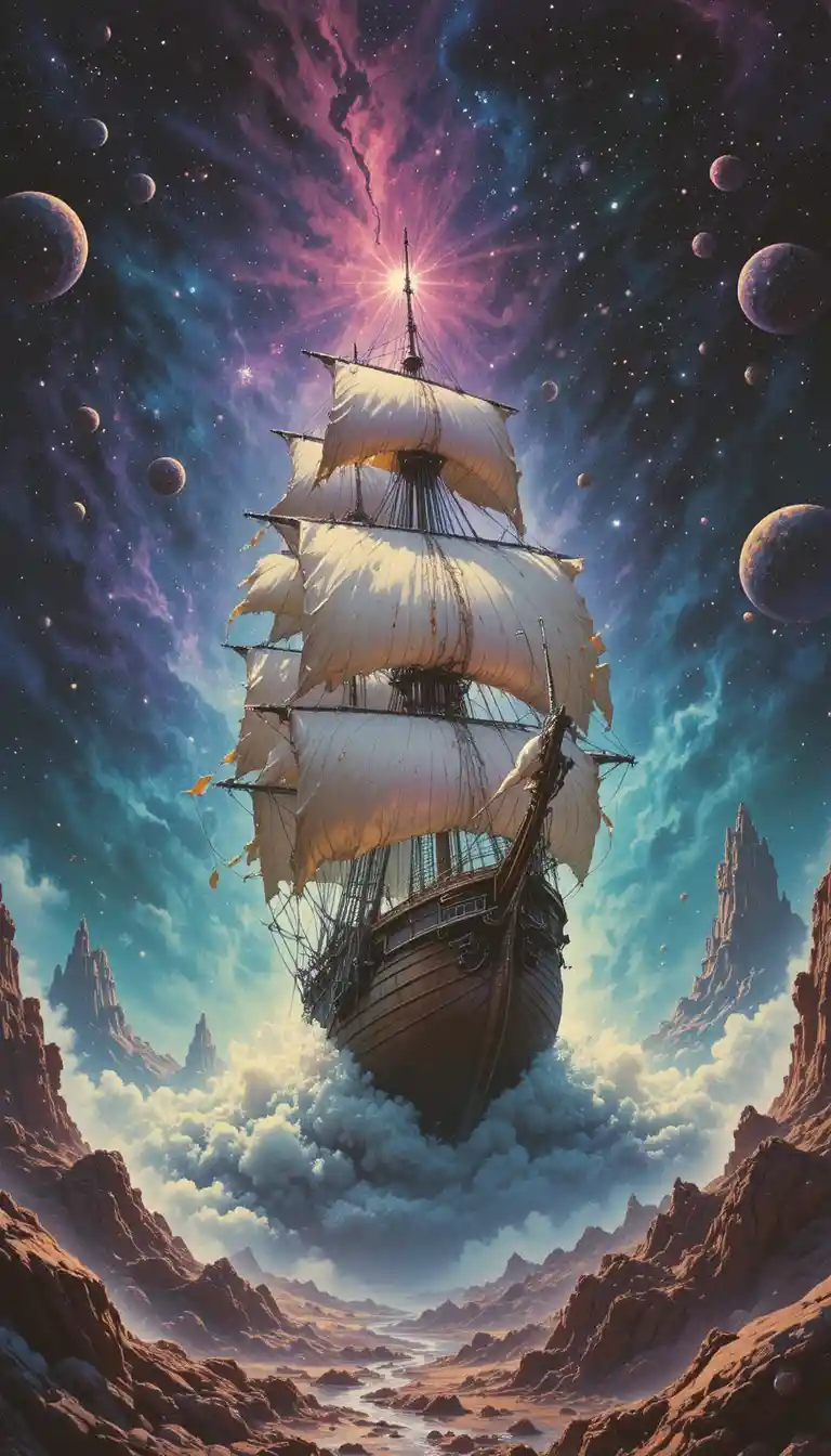 Ghostly galleon sailing through a vibrant cosmic nebula