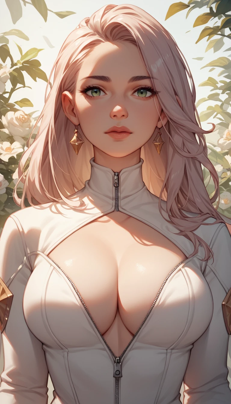 Mujer de anime con atuendo blanco sobre un portaaviones volador