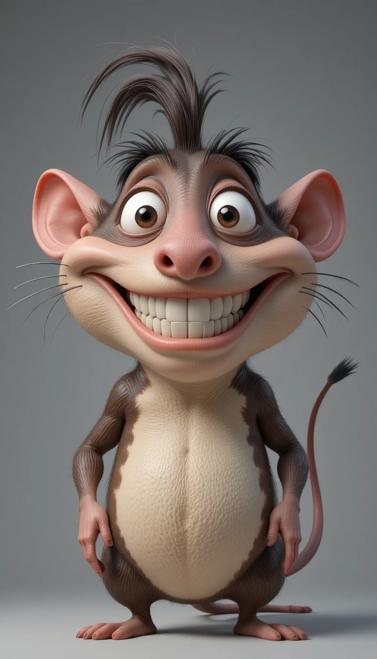 Rata caricaturesca en 3D de pie sobre un fondo de estudio