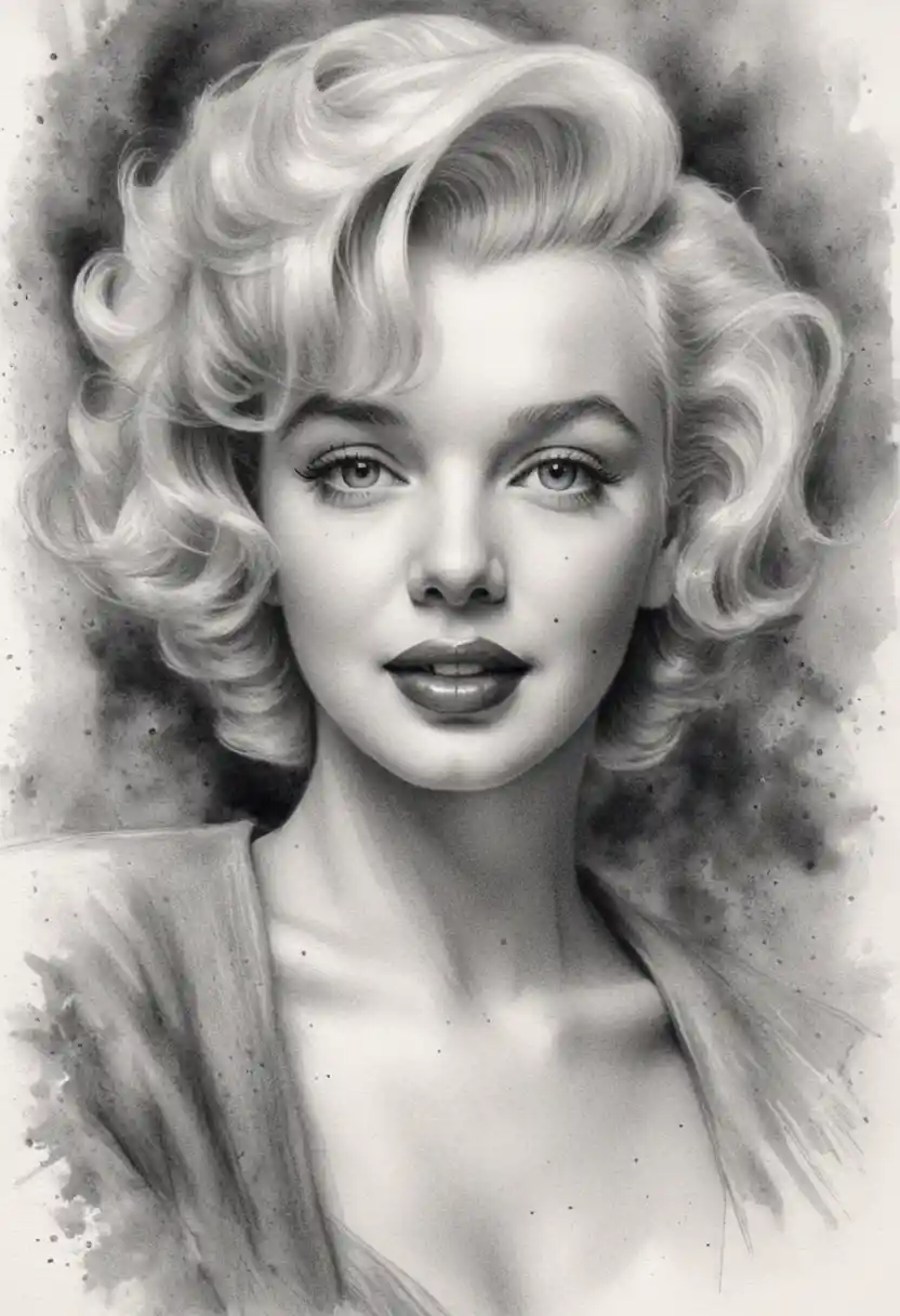 Graphite portrait of a smiling woman with classic curls