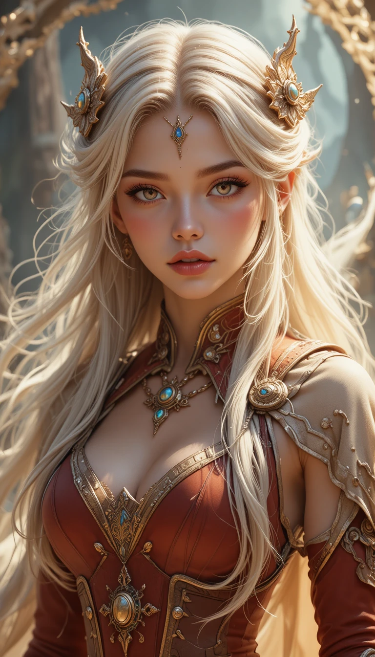 Mujer de fantasía anime con cuernos y capa de piel