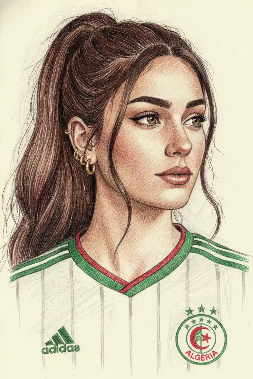 Stilles Porträt einer jungen Frau im algerischen Fußballtrikot