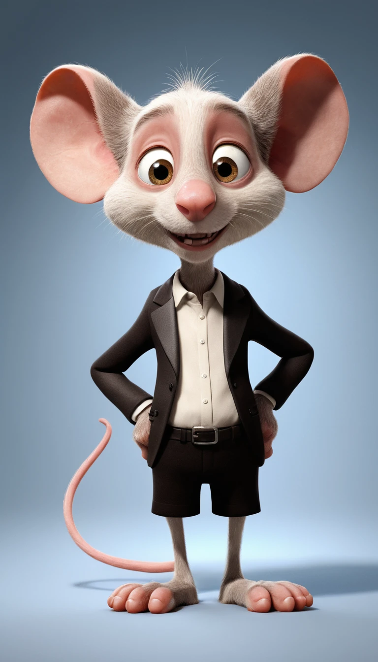 Personaje de rata de dibujos animados en retrato 3D de estudio detallado