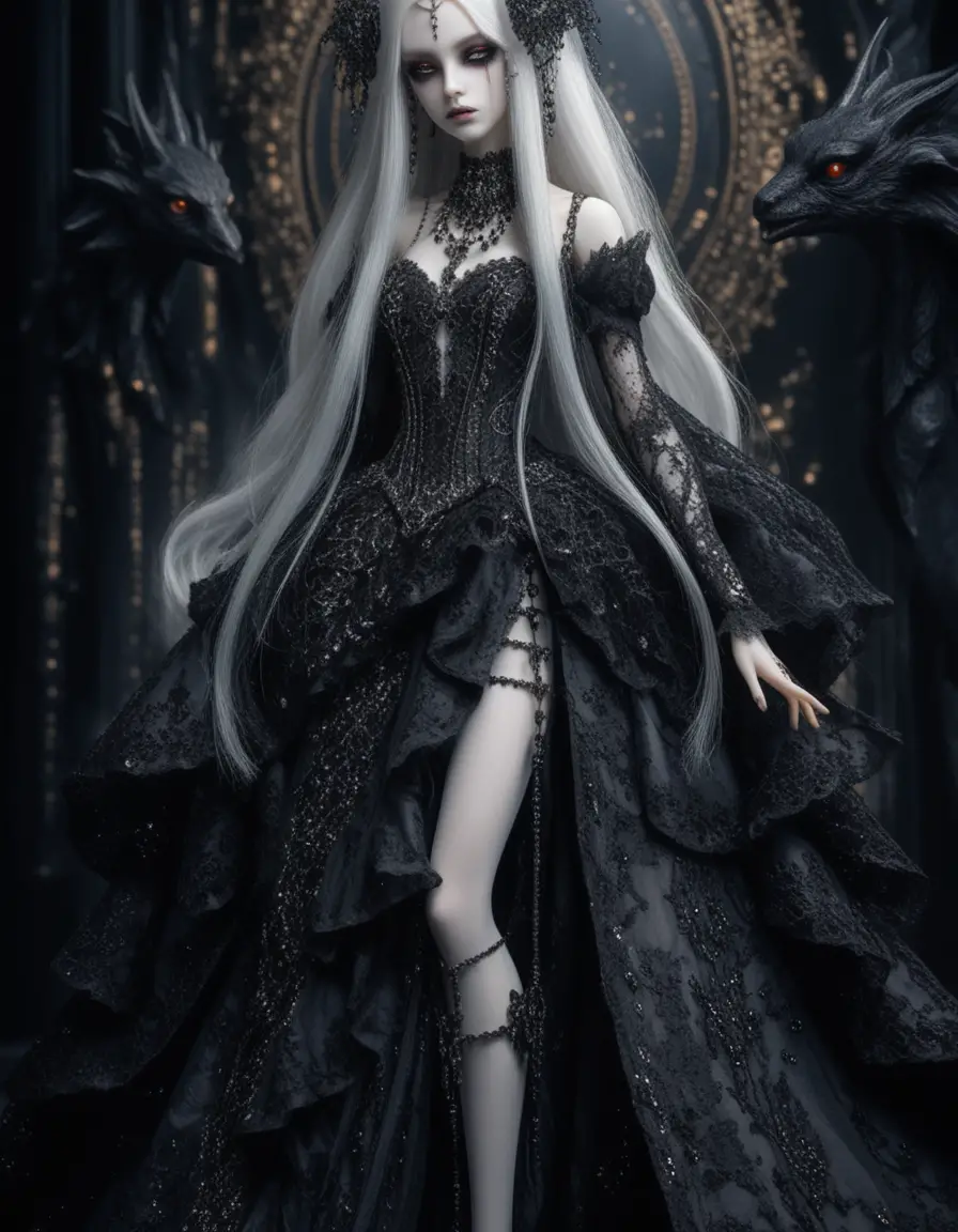 Gothic-Balljointed-Puppe im Dark-Fantasy-Kleid