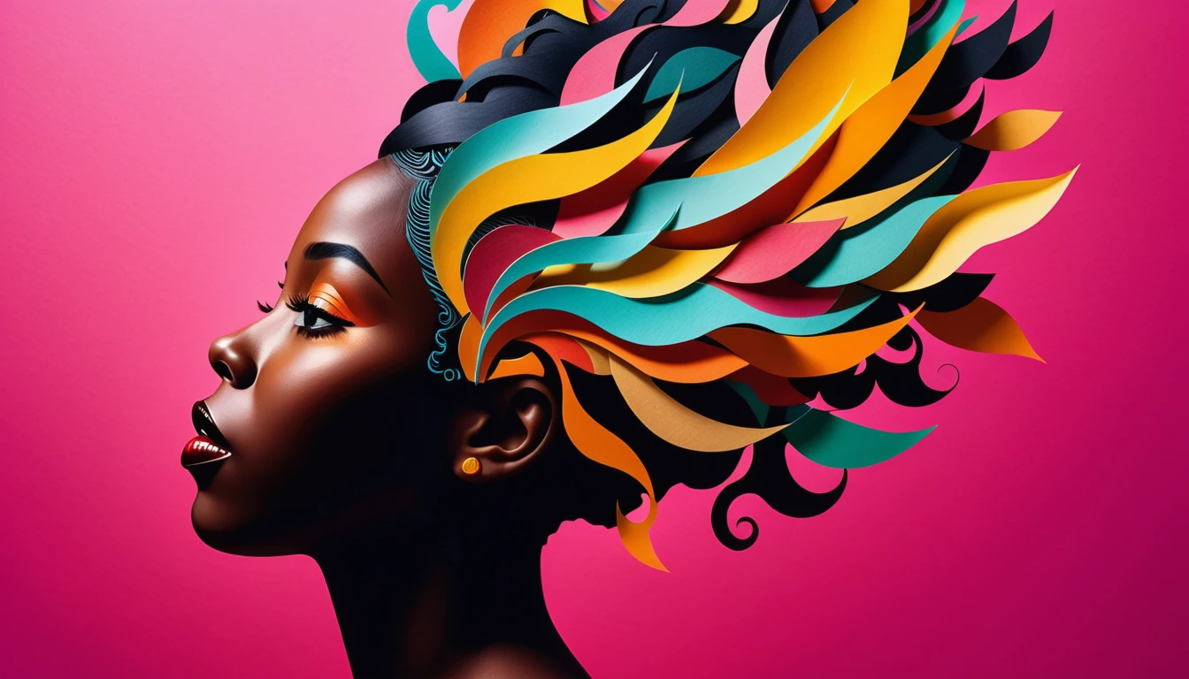 Ilustración surrealista de cabeza de mujer con creatividad explosiva