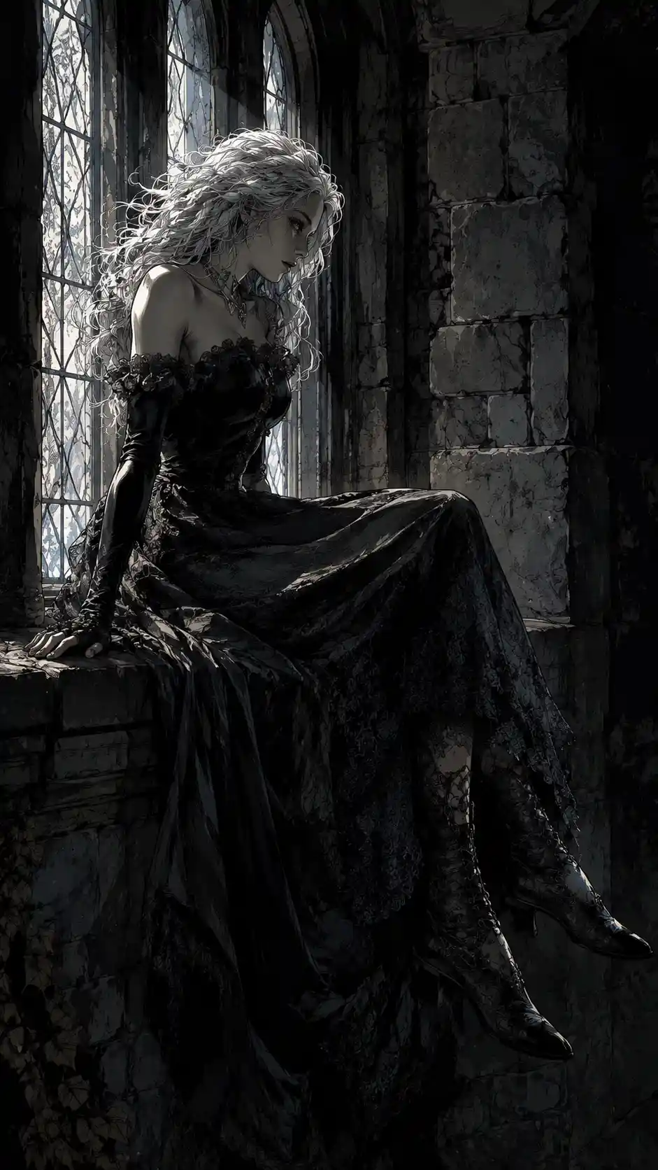 Dark fantasy graphic novel style character illustration