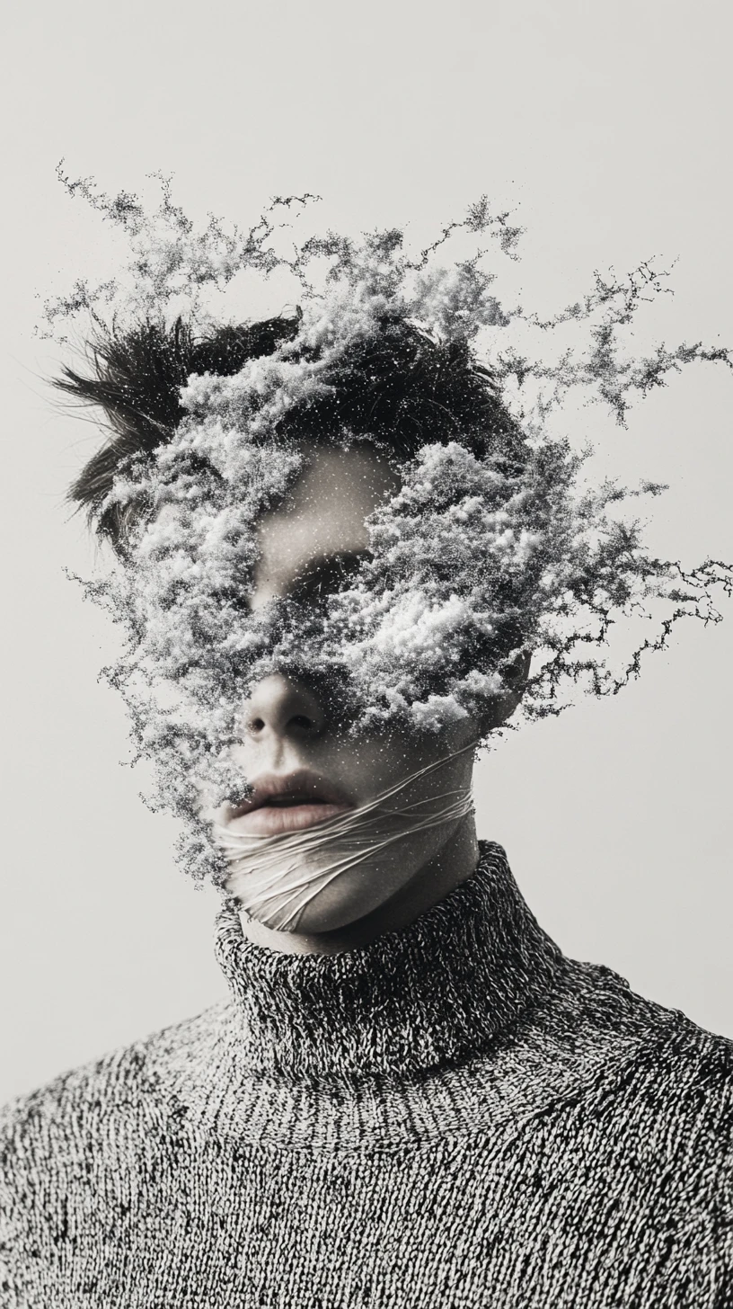 Mimo que cose nubes rasgadas en enredaderas cósmicas surreales