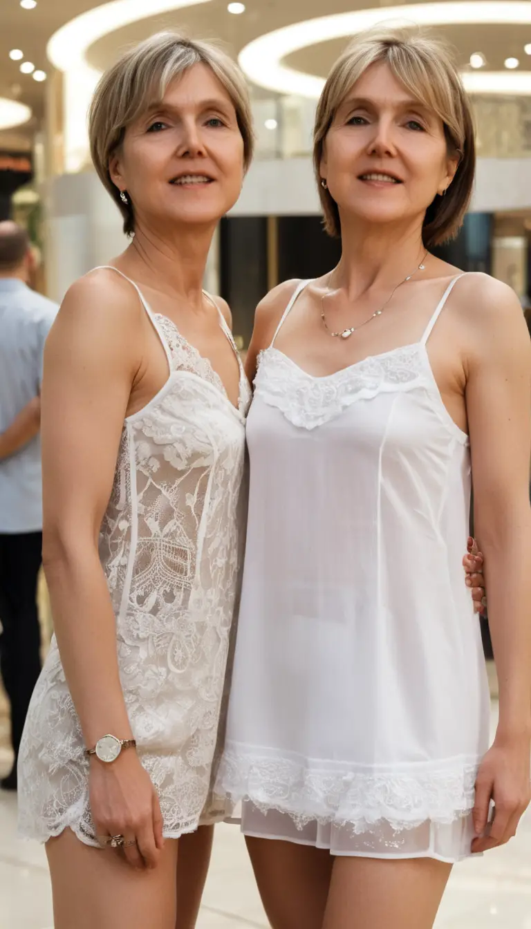 Dos mujeres se besan muy de cerca en un centro comercial de lujo