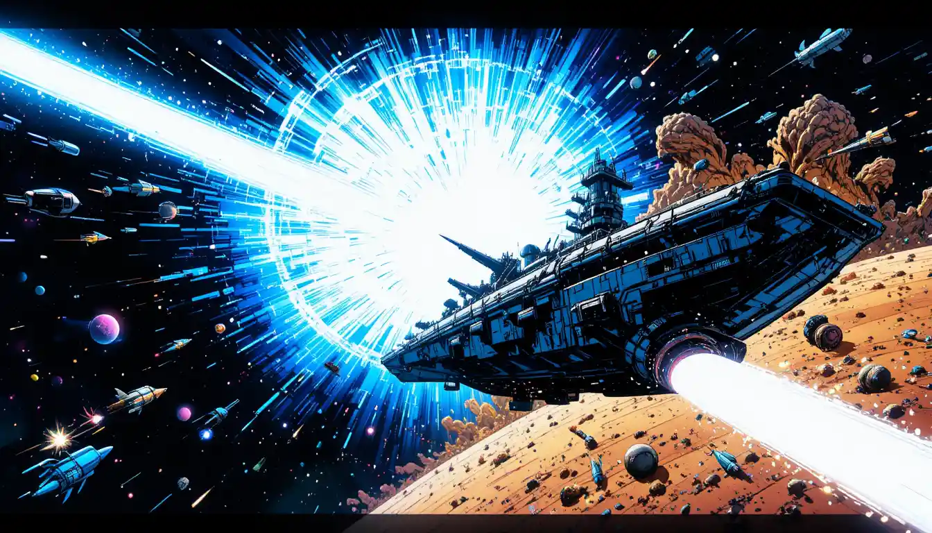 Epic space battle between colossal futuristic warships