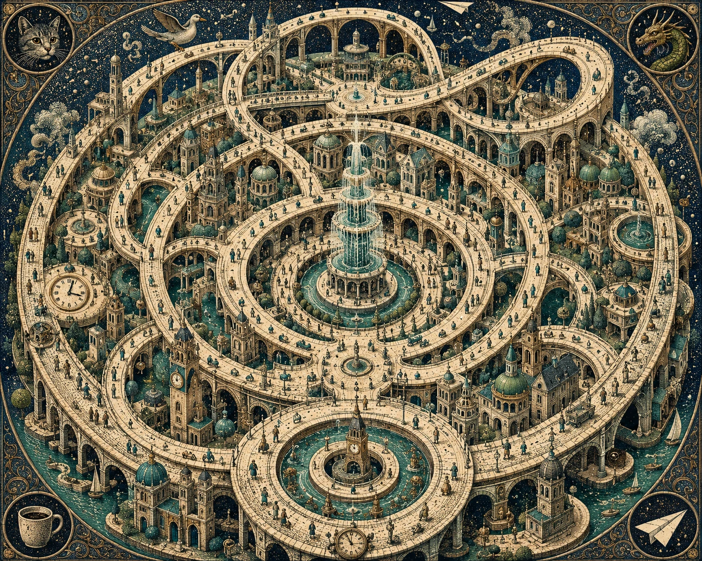 Ciudad Circular Surrealista de Bulevares y Puentes Interminables
