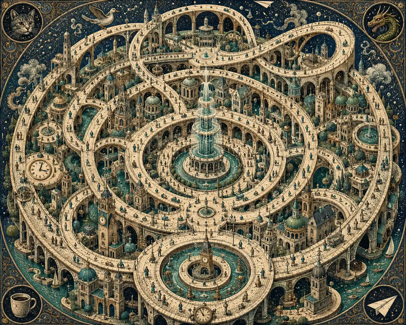 Ciudad Circular Surrealista de Bulevares y Puentes Interminables