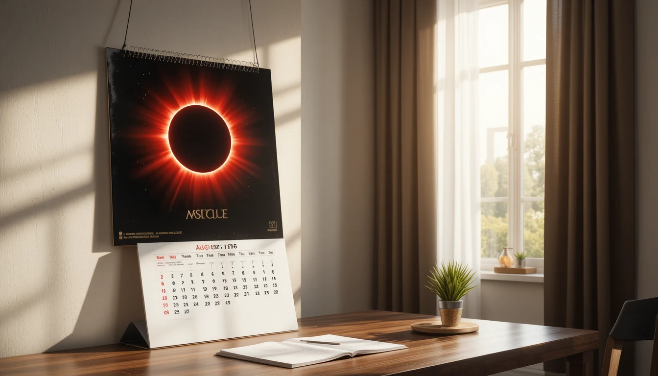 Calendario de pared moderno con fecha de agosto resaltada en rojo