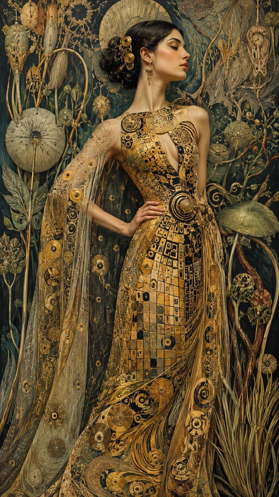 Elegantes Fashionmodel in aufwendigem Couturekleid – Gemälde