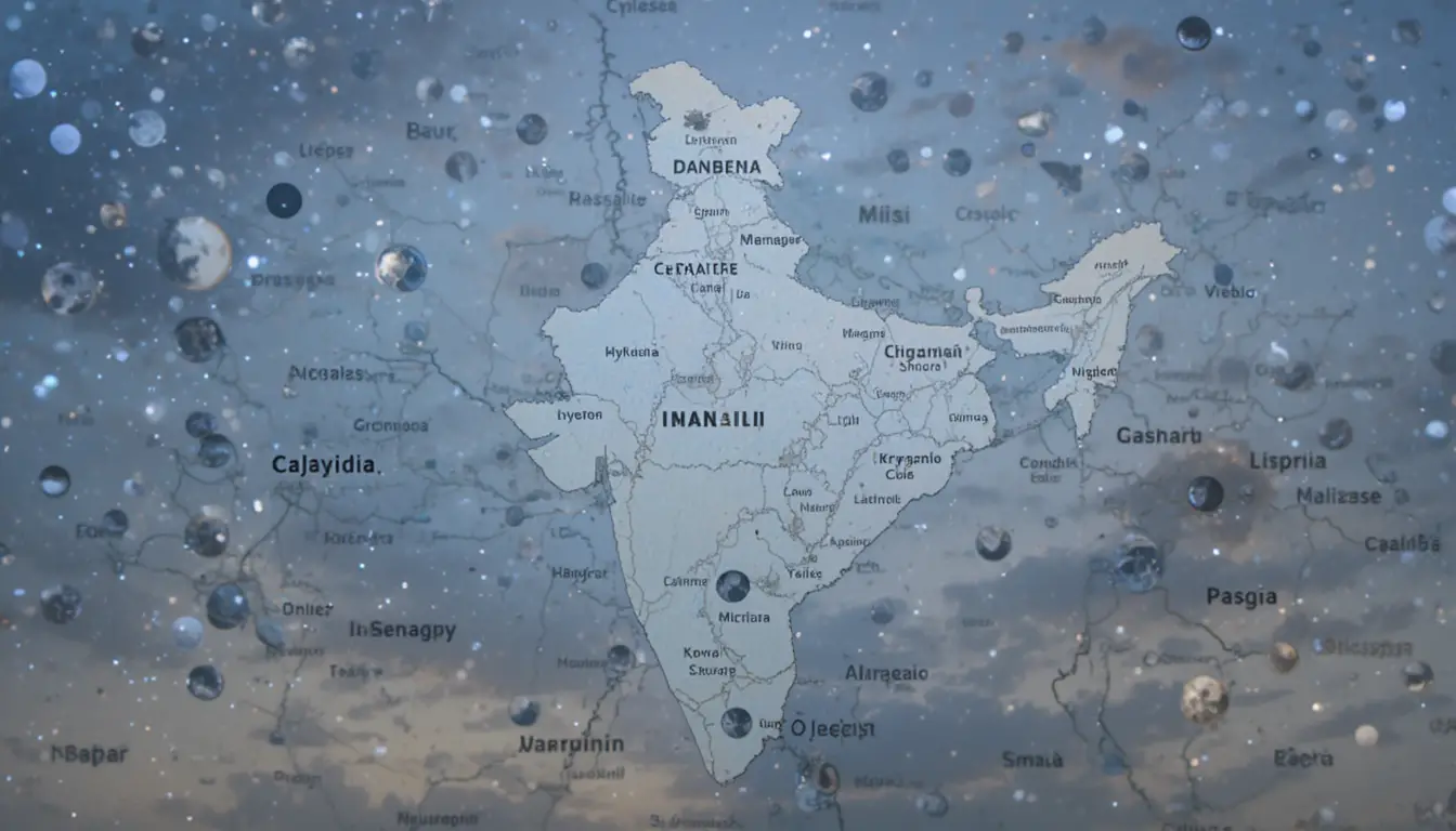 Detailed daylight map of India with eclipse themed backdrop