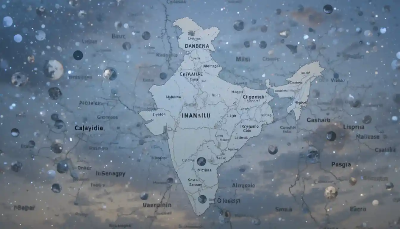 Detailed daylight map of India with eclipse themed backdrop