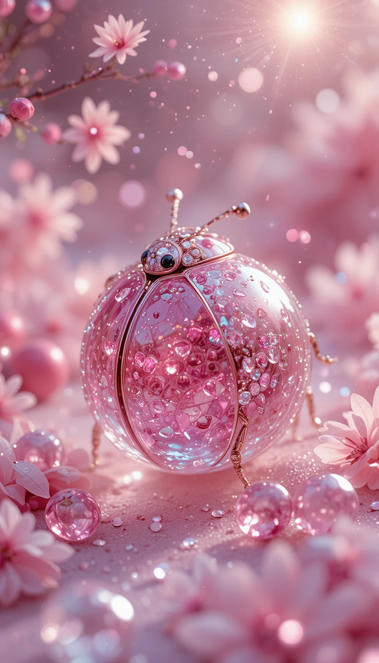 Coccinelle Fantaisiste en Cristal Rose aux Gemmes Étincelantes
