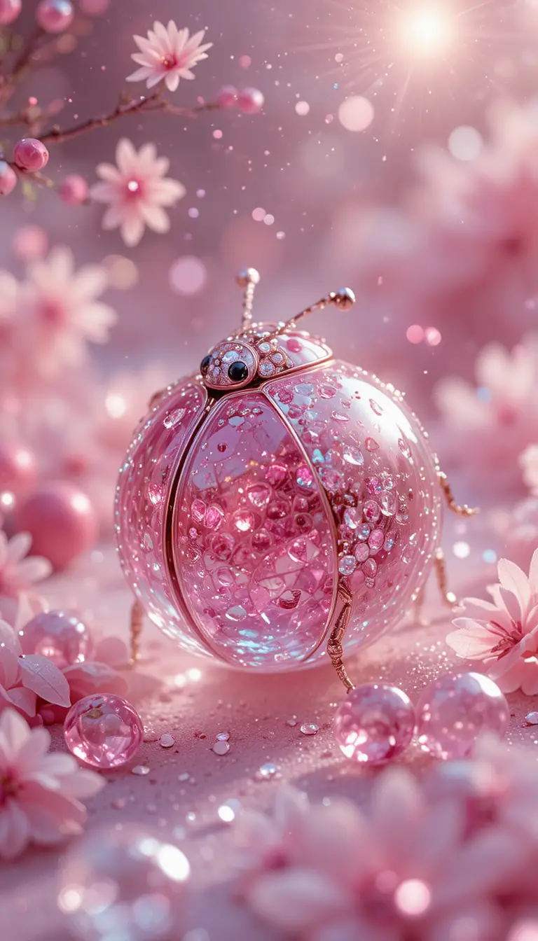 Whimsical Pink Crystal Ladybug With Glittering Gemstones