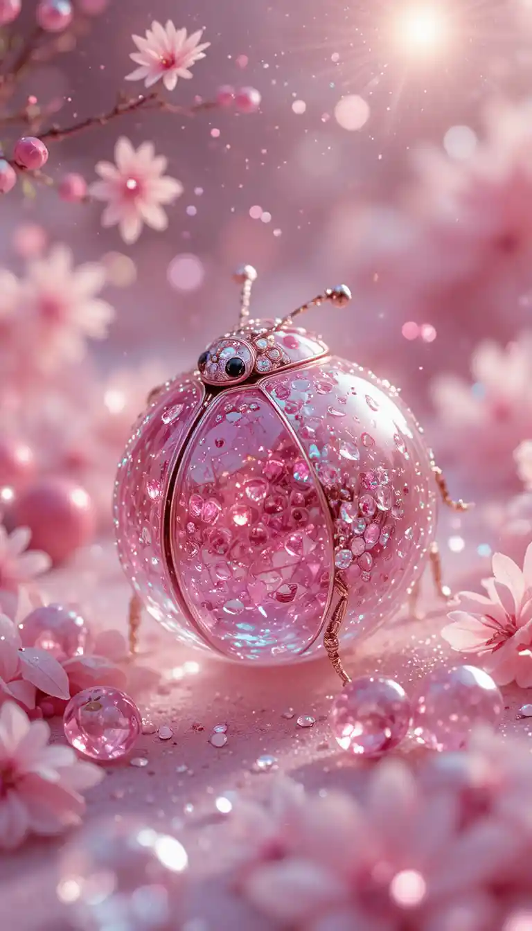 Coccinelle Fantaisiste en Cristal Rose aux Gemmes Étincelantes