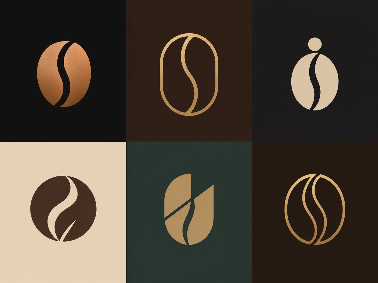Logotipo minimalista geométrico de grano de café para branding artesanal
