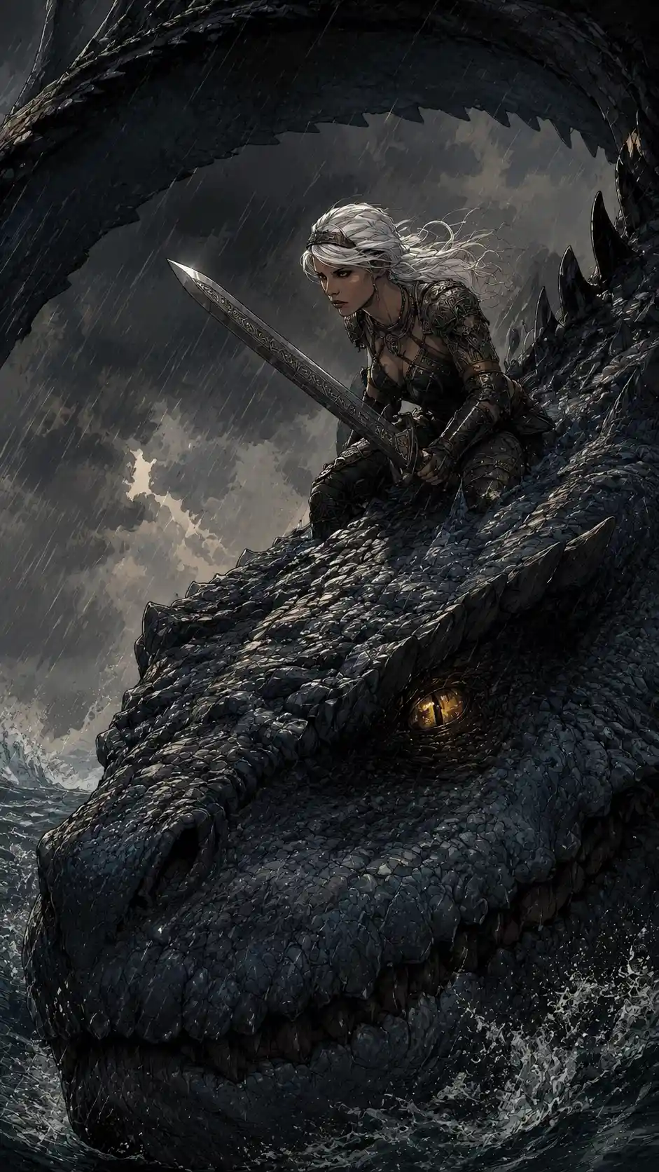 Illustrazione a fumetti dark fantasy con silhouette inchiostrate decise