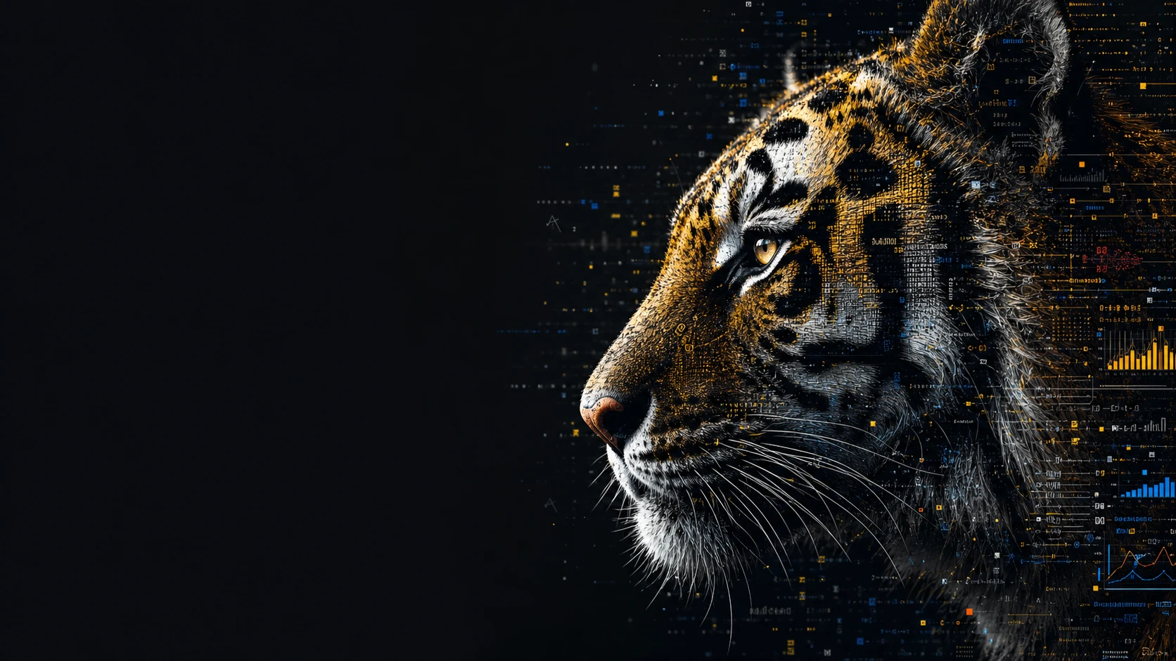 Portrait de tigre sculpté par les données avec un espace négatif dramatique