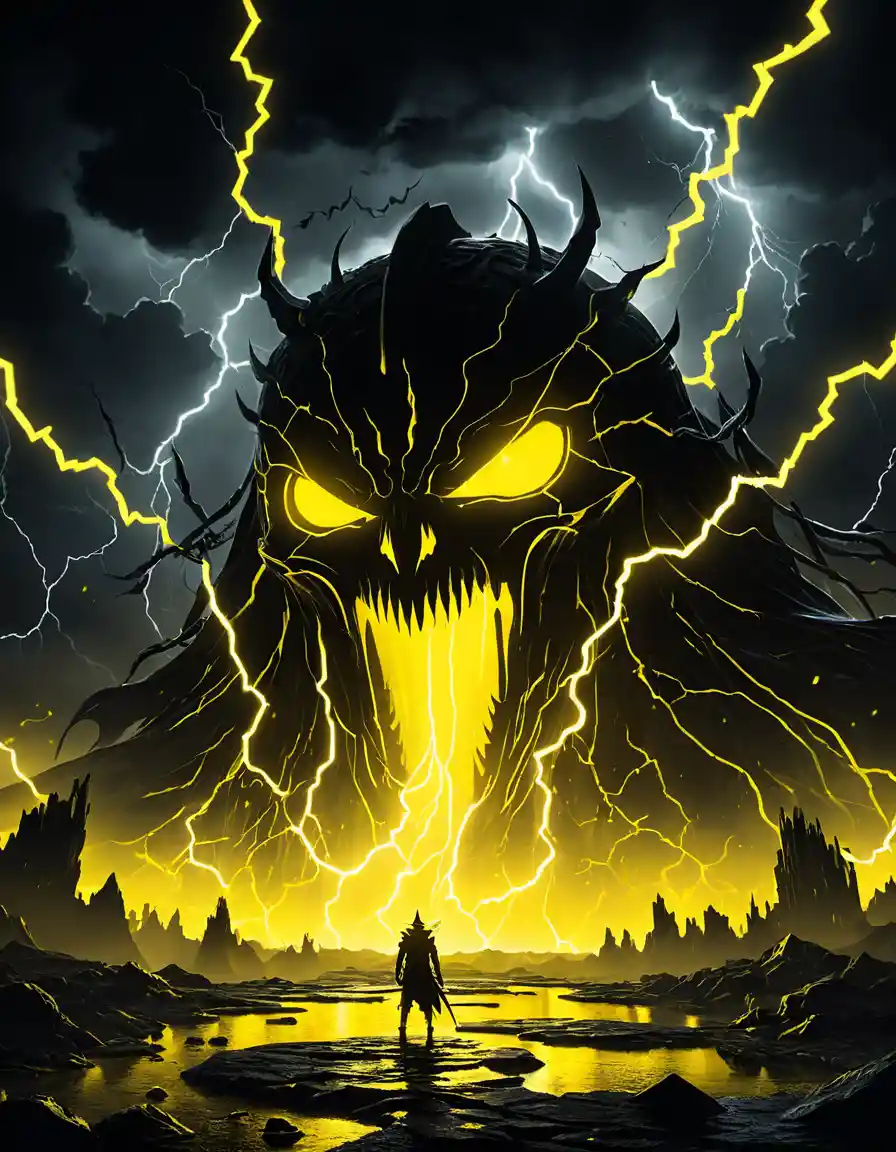 Horrific Yellow Spirit Realm With Floating Ghostly Figures