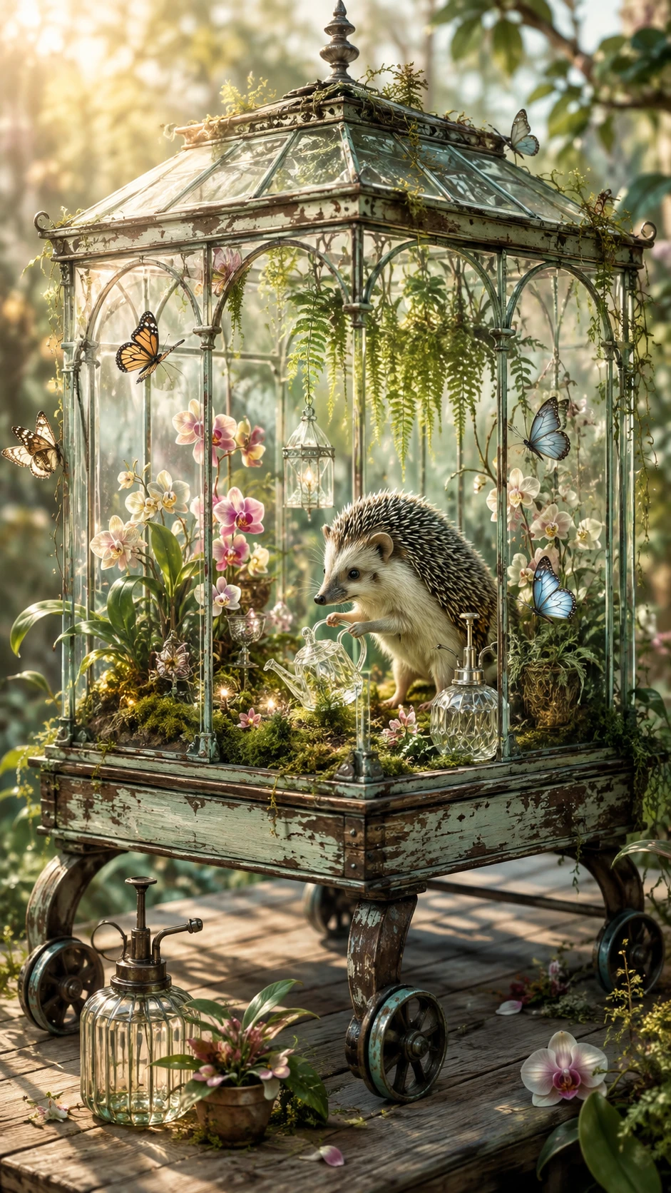 Erizo Jardinero en un Invernadero de Terrario de Vidrio Vintage