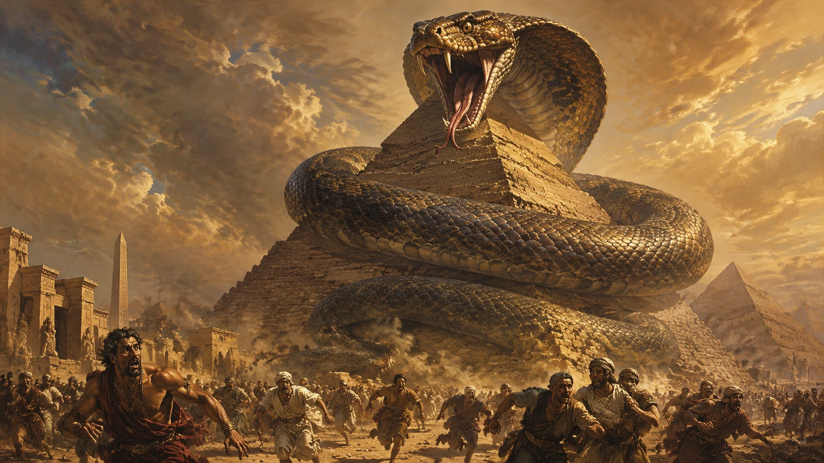 Colossal Cobra Coiled Around The Great Pyramid At Sunset