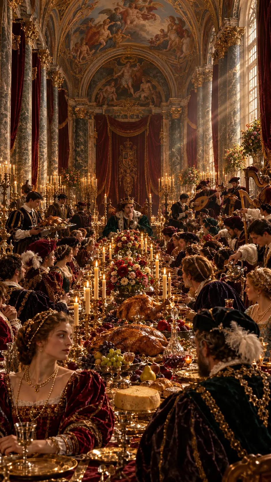 Rey renacentista en un gran banquete en un palacio italiano
