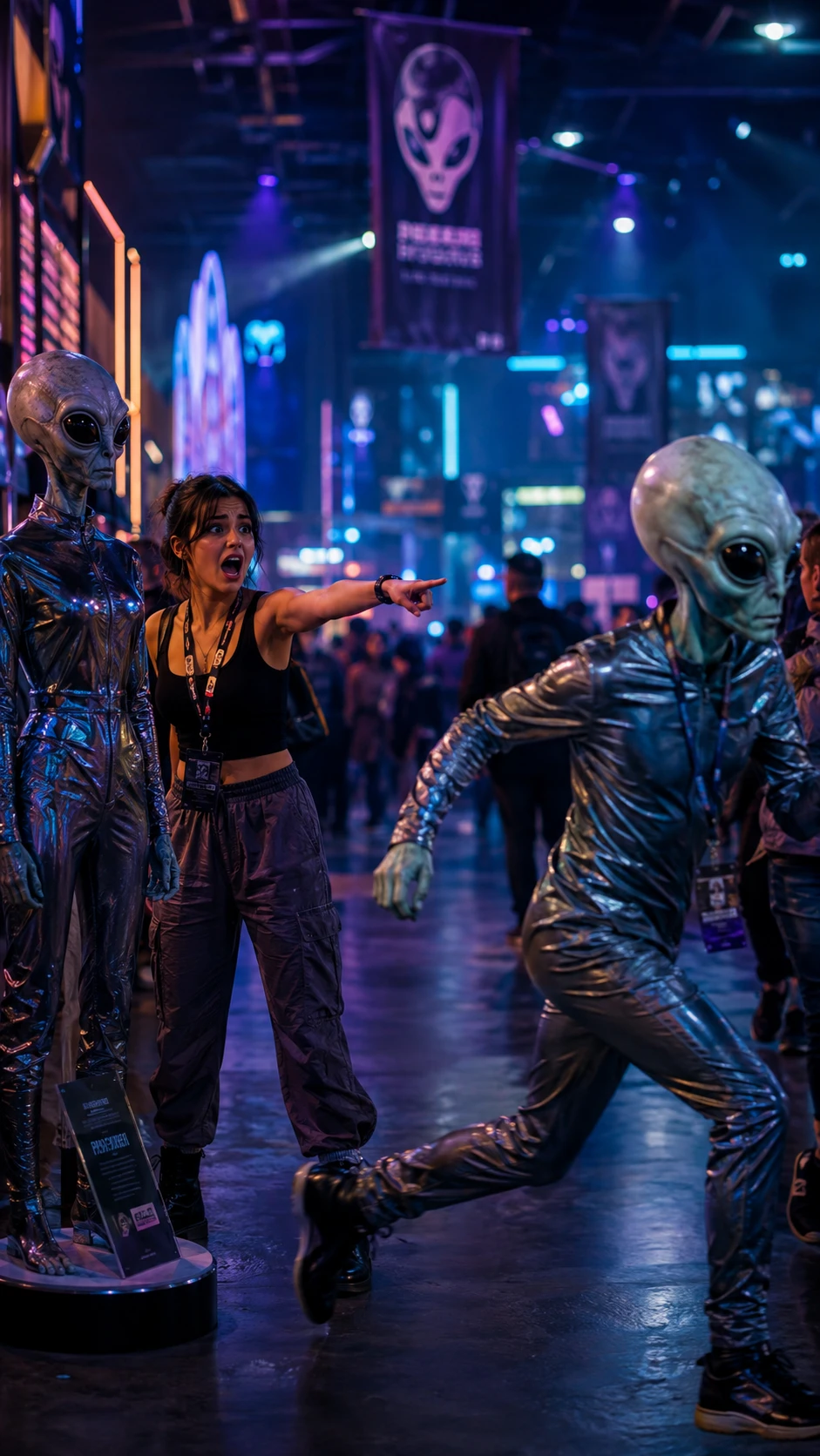 Young Woman Confronts Escaping Alien At Sci Fi Festival