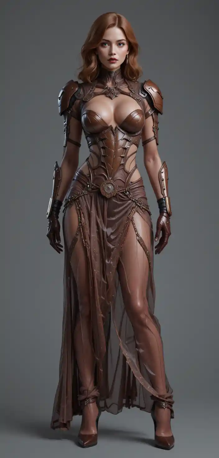 Sci fi woman in sheer harem armor with high heels