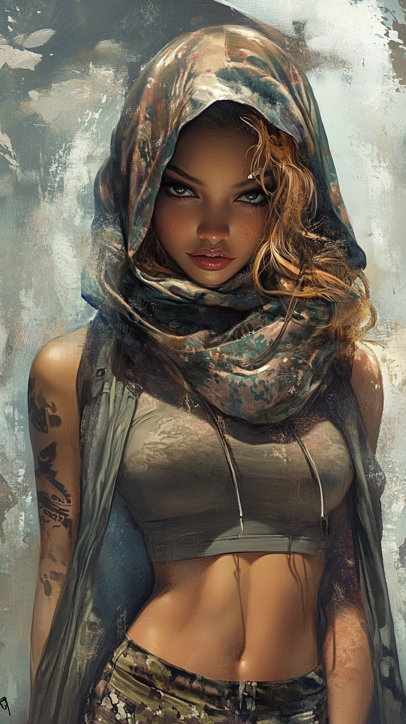 Retrato de chica feliz de hip hop con camisa de camuflaje – ilustración