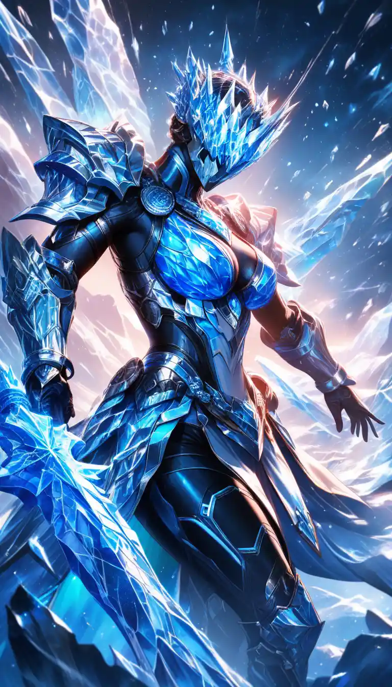 Ice armored anime warrior woman in an elegant pose